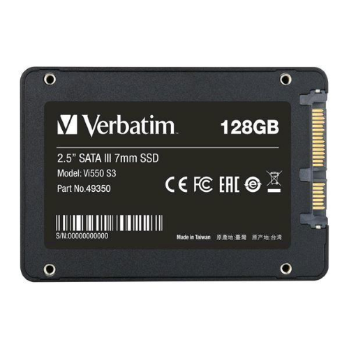 VERBATIM Vi550 S3 SSD 128GB SATA III 2.5" 3D NAND LETTURA 560 MB/s SCRITTURA 430 MB/s NERO